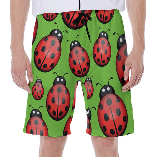 Cute Ladybug Pattern Print Men's Beach Shorts