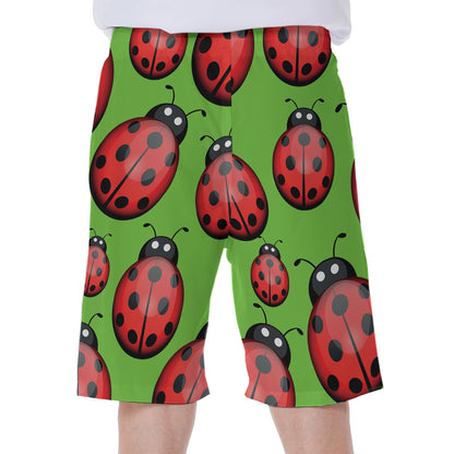 Cute Ladybug Pattern Print Men's Beach Shorts