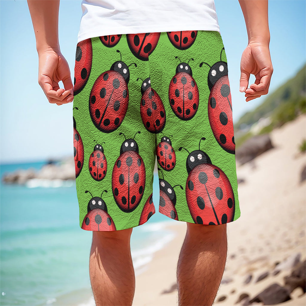 Cute Ladybug Pattern Print Men's Cargo Shorts