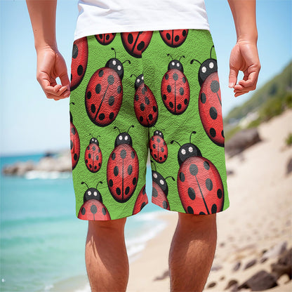 Cute Ladybug Pattern Print Men's Cargo Shorts