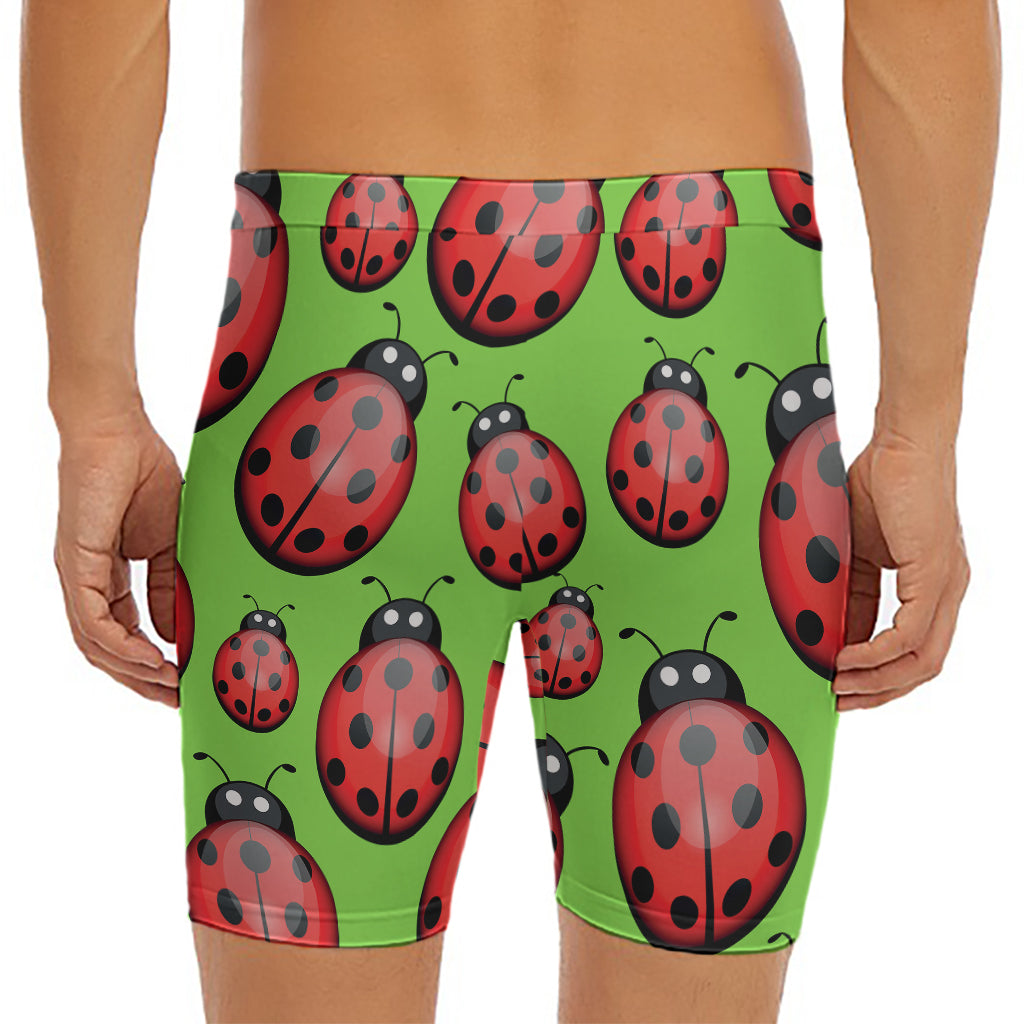 Cute Ladybug Pattern Print Men's Long Boxer Briefs