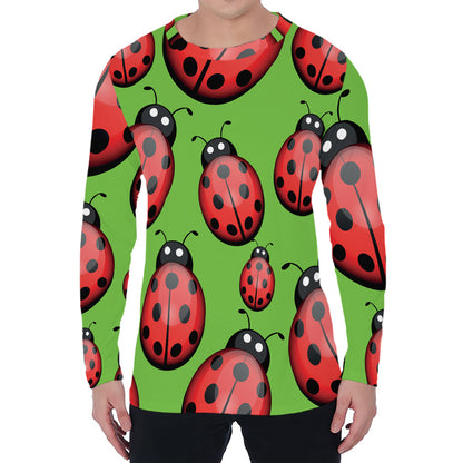 Cute Ladybug Pattern Print Men's Long Sleeve T-Shirt
