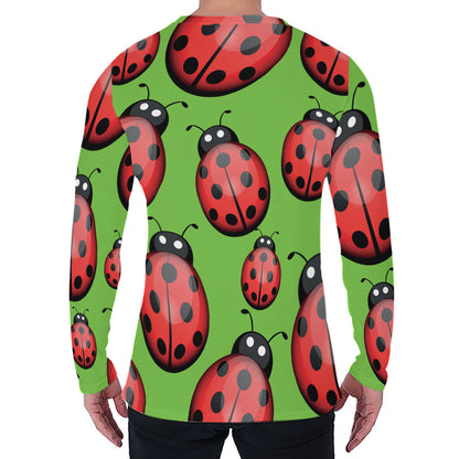 Cute Ladybug Pattern Print Men's Long Sleeve T-Shirt