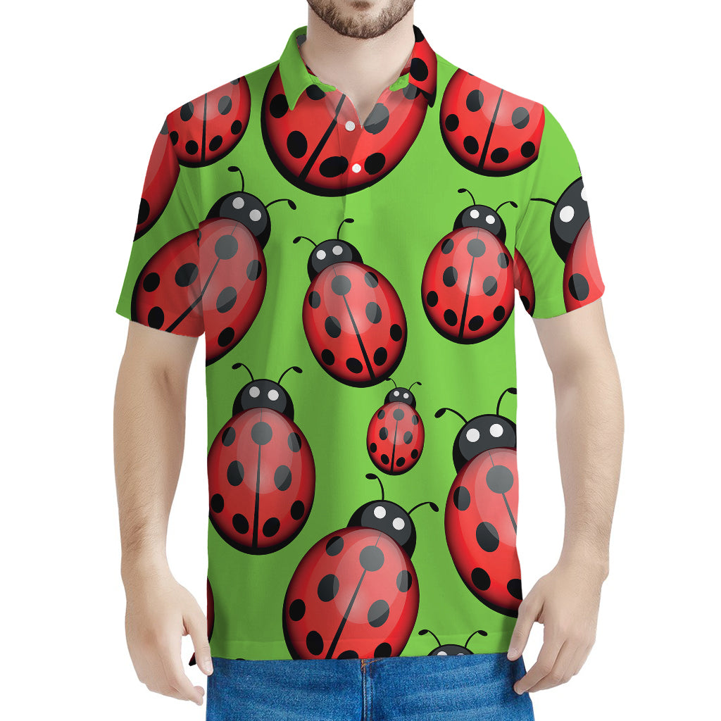 Cute Ladybug Pattern Print Men's Polo Shirt
