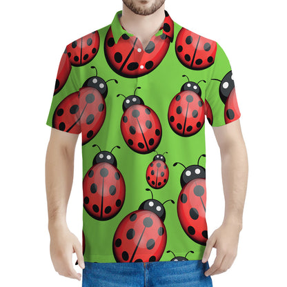 Cute Ladybug Pattern Print Men's Polo Shirt