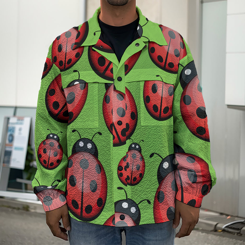 Cute Ladybug Pattern Print Men's Shirt Jacket