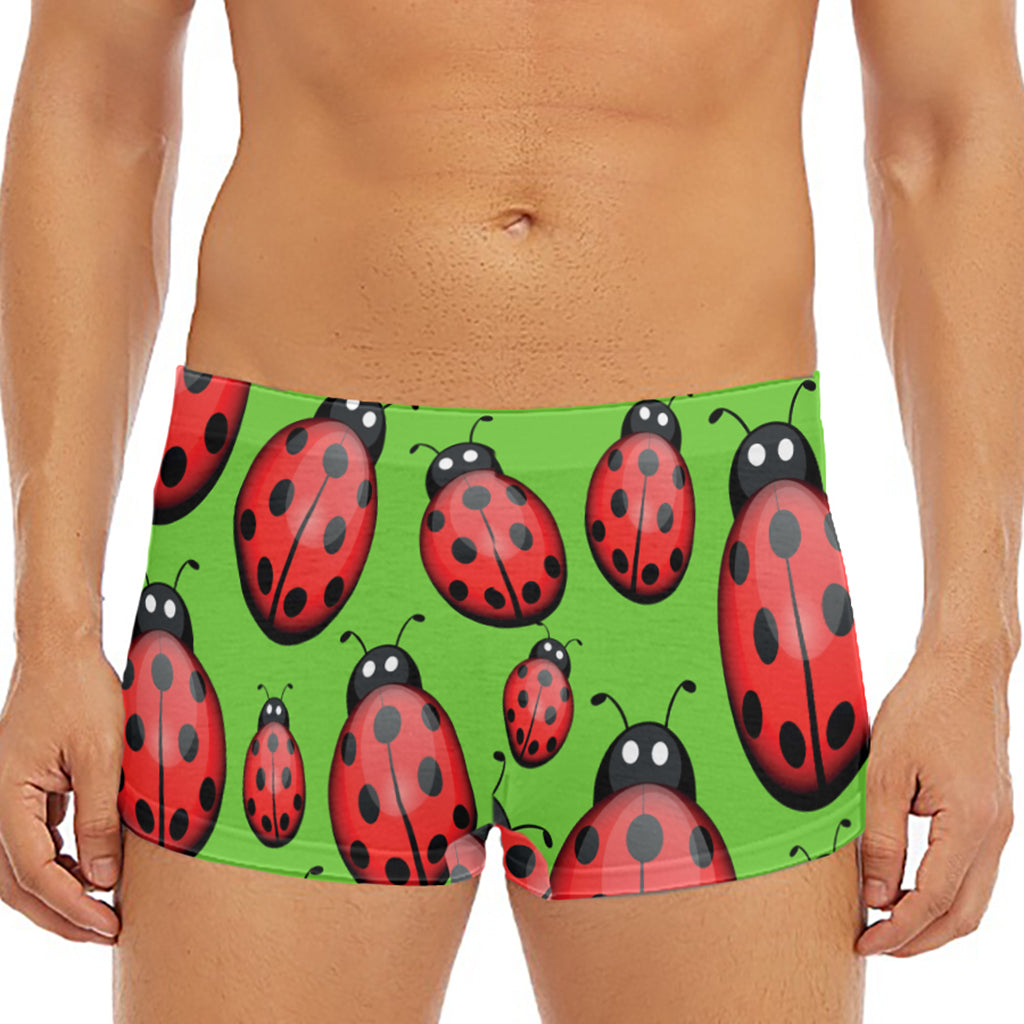 Cute Ladybug Pattern Print Men's Short Boxer Briefs