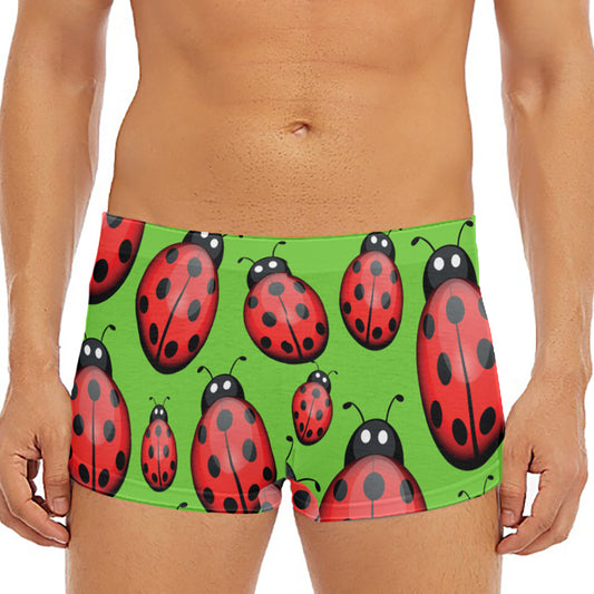 Cute Ladybug Pattern Print Men's Short Boxer Briefs
