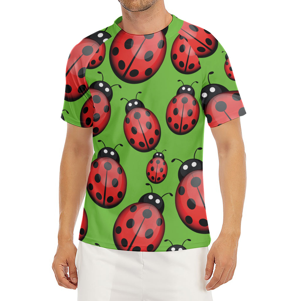 Cute Ladybug Pattern Print Men's Short Sleeve Rash Guard