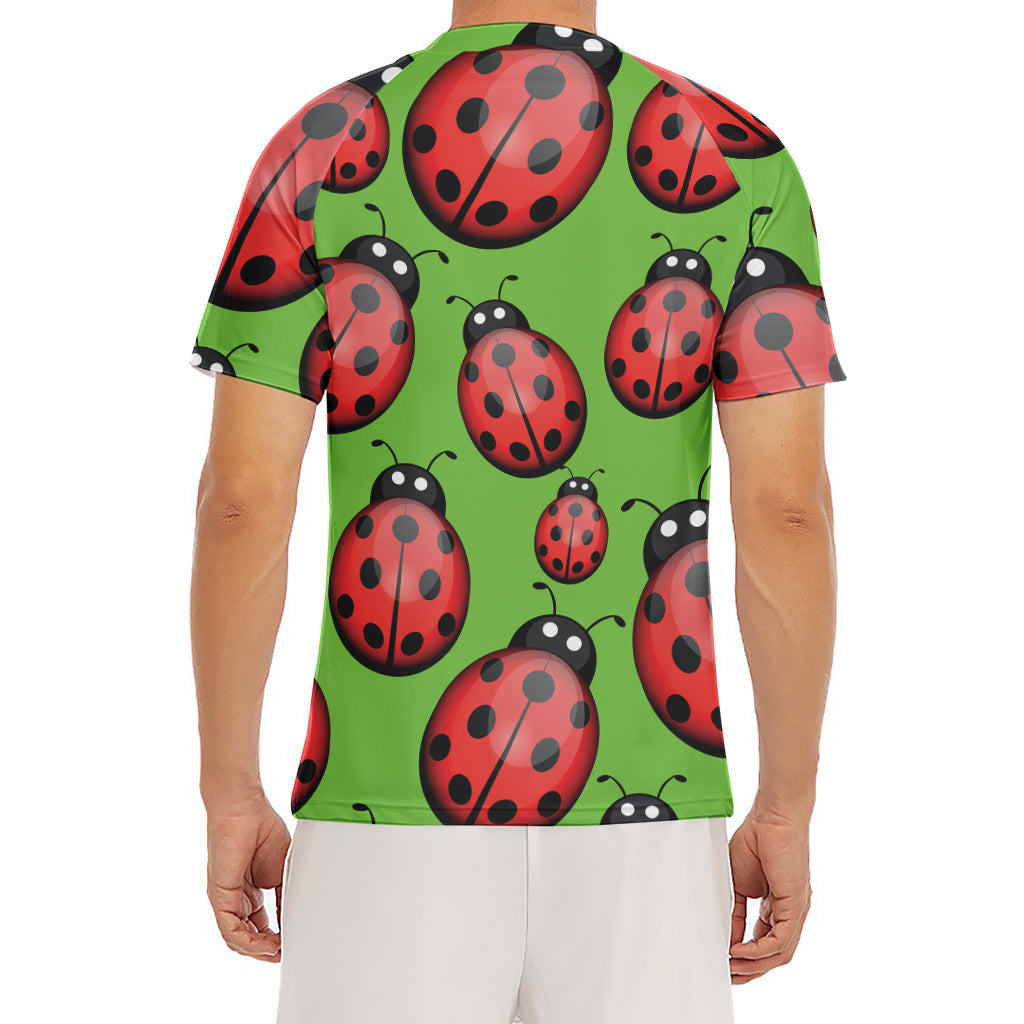 Cute Ladybug Pattern Print Men's Short Sleeve Rash Guard