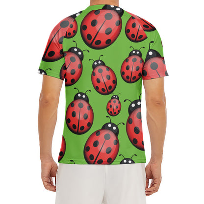 Cute Ladybug Pattern Print Men's Short Sleeve Rash Guard