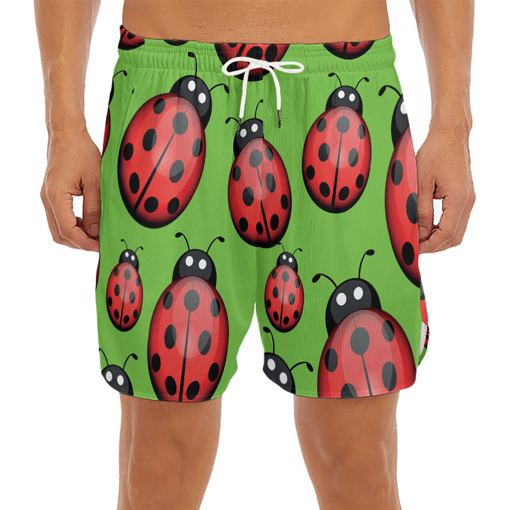 Cute Ladybug Pattern Print Men's Split Running Shorts