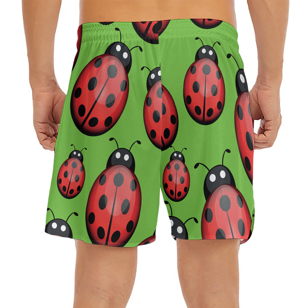 Cute Ladybug Pattern Print Men's Split Running Shorts