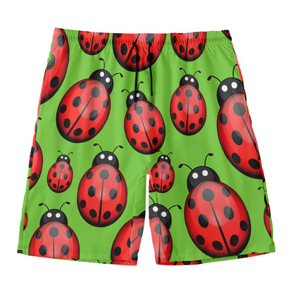 Cute Ladybug Pattern Print Men's Swim Trunks