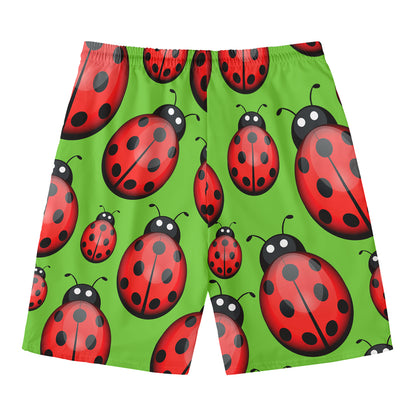 Cute Ladybug Pattern Print Men's Swim Trunks