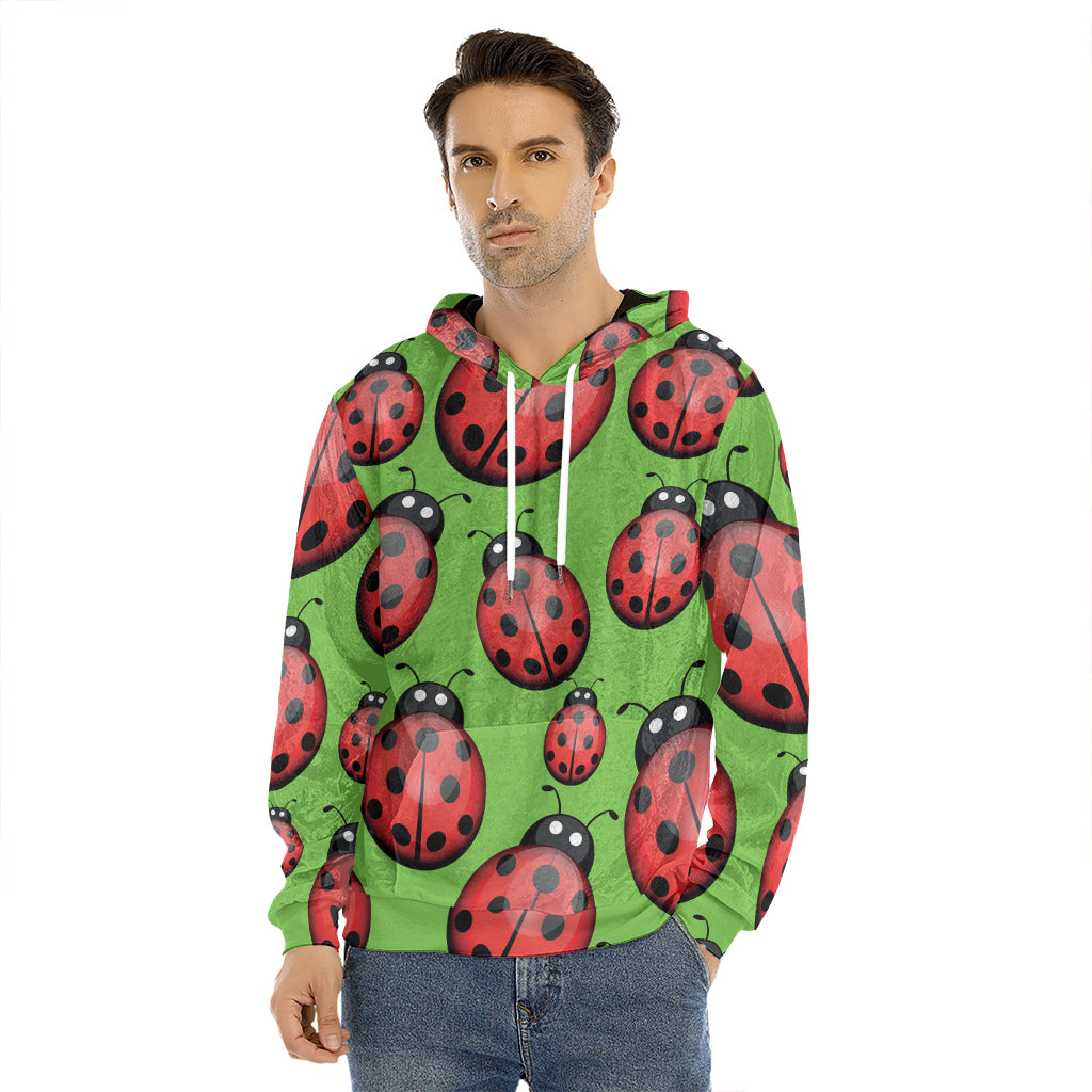 Cute Ladybug Pattern Print Men's Velvet Pullover Hoodie