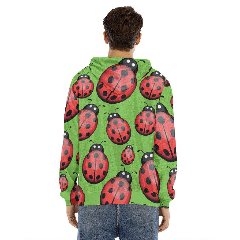 Cute Ladybug Pattern Print Men's Velvet Pullover Hoodie