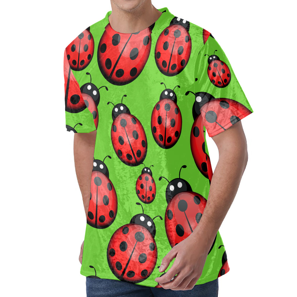 Cute Ladybug Pattern Print Men's Velvet T-Shirt