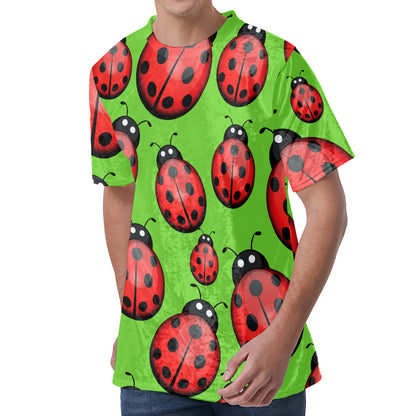 Cute Ladybug Pattern Print Men's Velvet T-Shirt