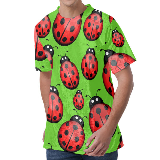 Cute Ladybug Pattern Print Men's Velvet T-Shirt