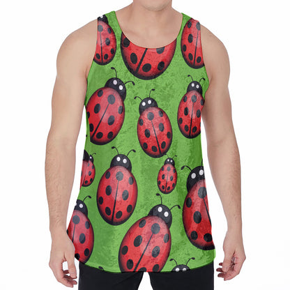 Cute Ladybug Pattern Print Men's Velvet Tank Top