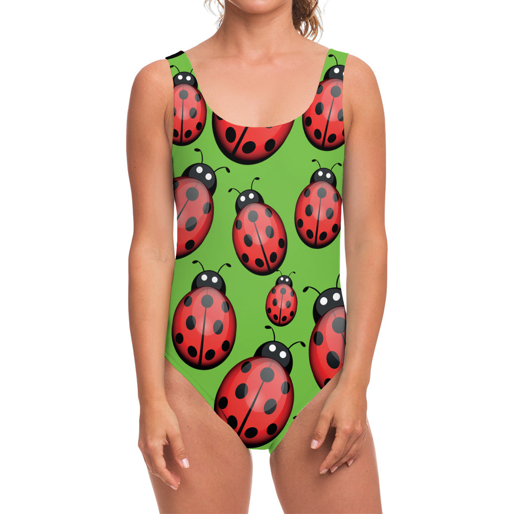 Cute Ladybug Pattern Print One Piece Swimsuit