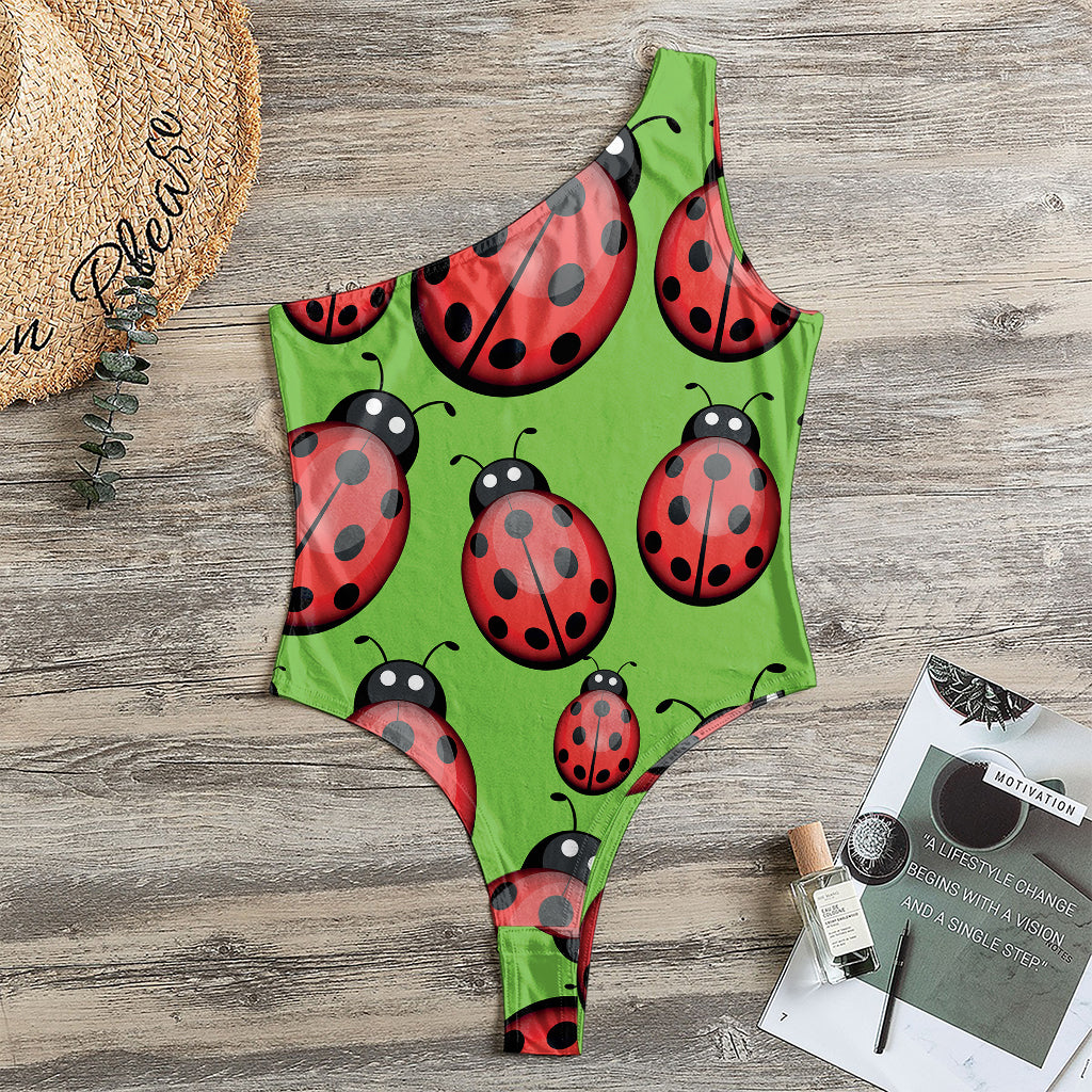 Cute Ladybug Pattern Print One Shoulder Bodysuit