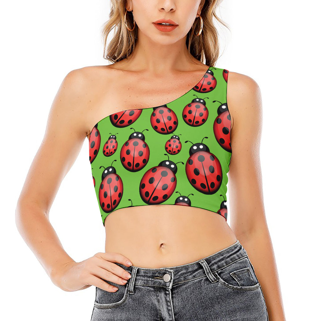 Cute Ladybug Pattern Print One Shoulder Crop Top