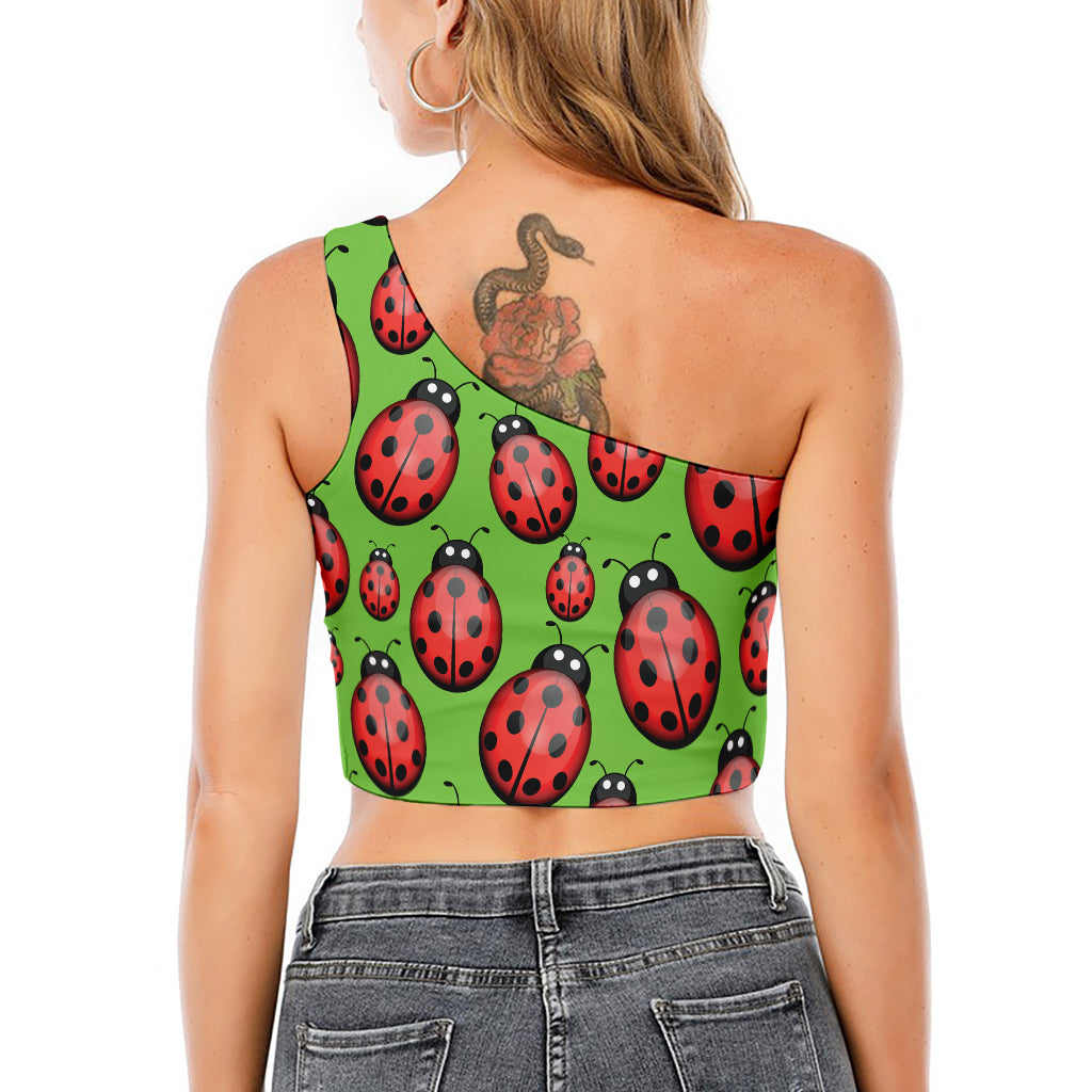 Cute Ladybug Pattern Print One Shoulder Crop Top