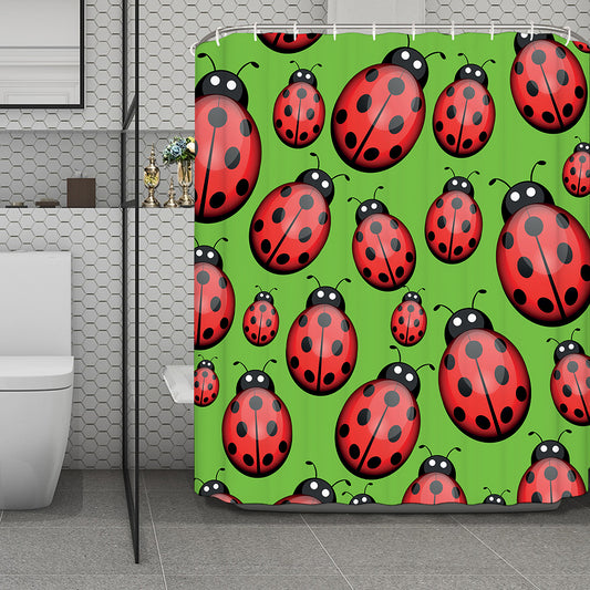 Cute Ladybug Pattern Print Polyester Shower Curtain