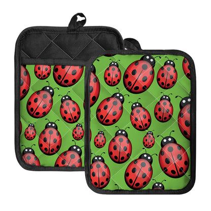 Cute Ladybug Pattern Print Pot Holders With Pocket