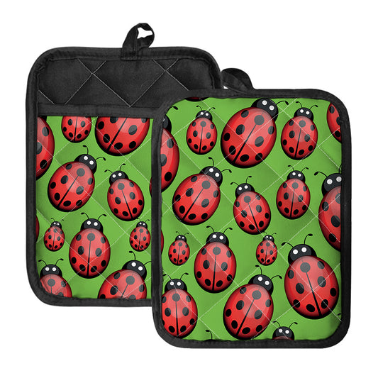 Cute Ladybug Pattern Print Pot Holders With Pocket