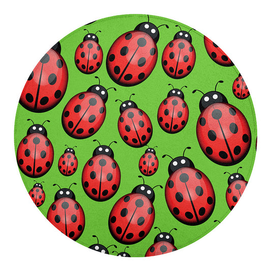 Cute Ladybug Pattern Print Round Blanket