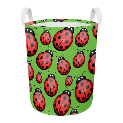 Cute Ladybug Pattern Print Round Laundry Basket
