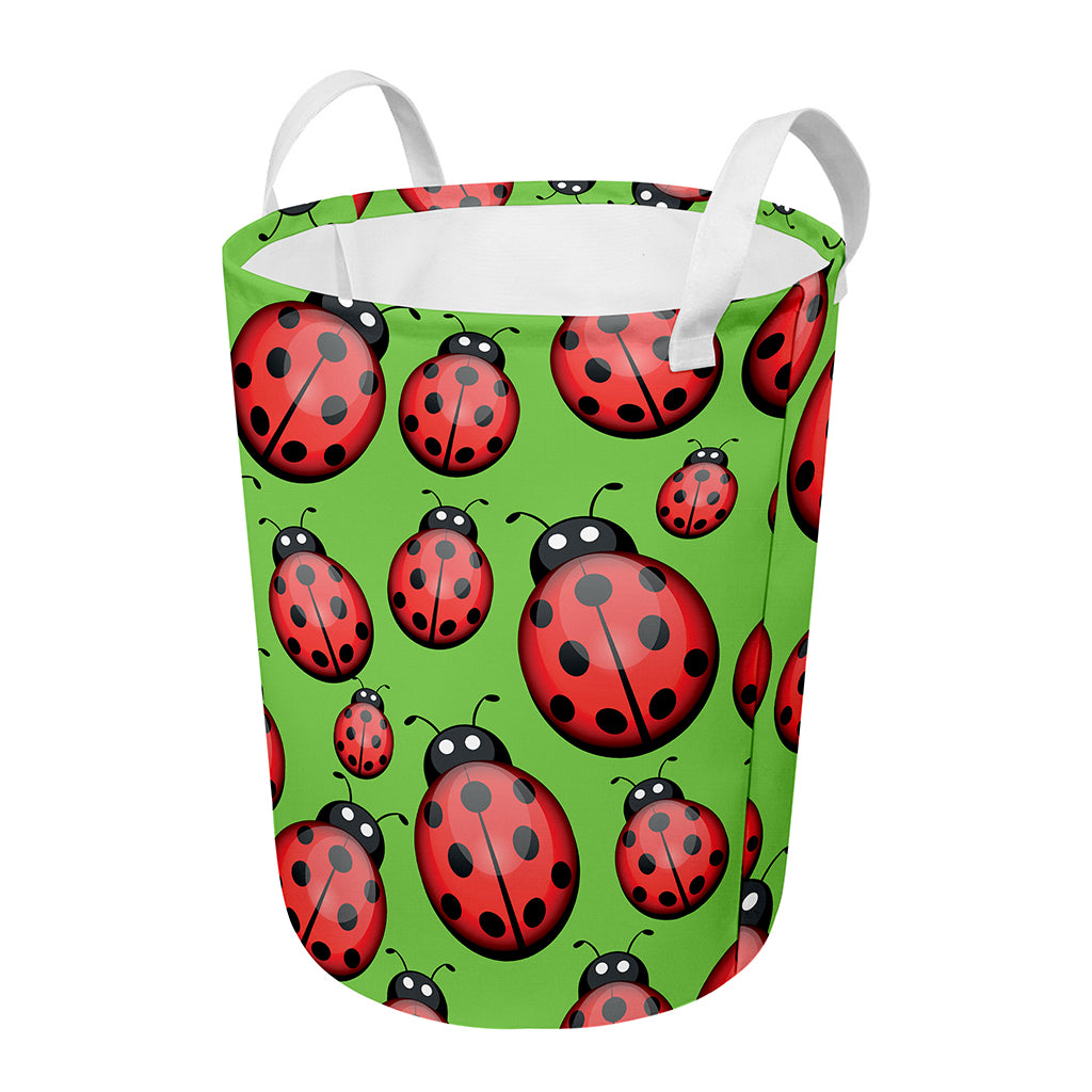 Cute Ladybug Pattern Print Round Laundry Basket