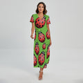 Cute Ladybug Pattern Print Short Sleeve Maxi Dress