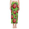 Cute Ladybug Pattern Print Side Slit Maxi Skirt