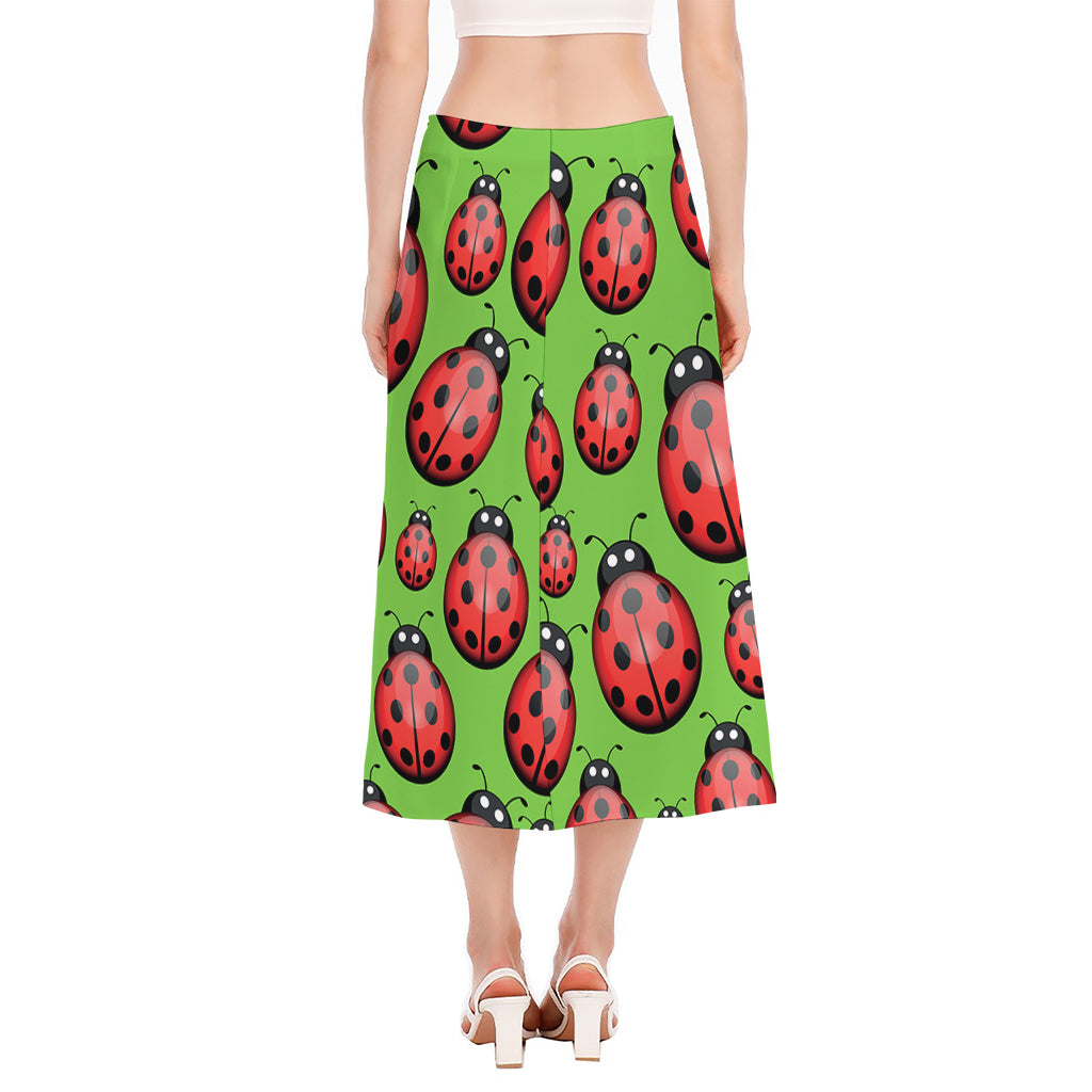Cute Ladybug Pattern Print Side Slit Midi Skirt
