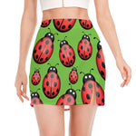 Cute Ladybug Pattern Print Side Slit Mini Skirt
