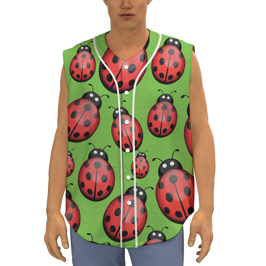 Cute Ladybug Pattern Print Sleeveless Baseball Jersey