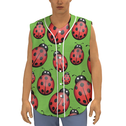 Cute Ladybug Pattern Print Sleeveless Baseball Jersey