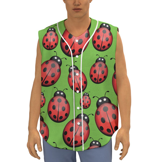 Cute Ladybug Pattern Print Sleeveless Baseball Jersey