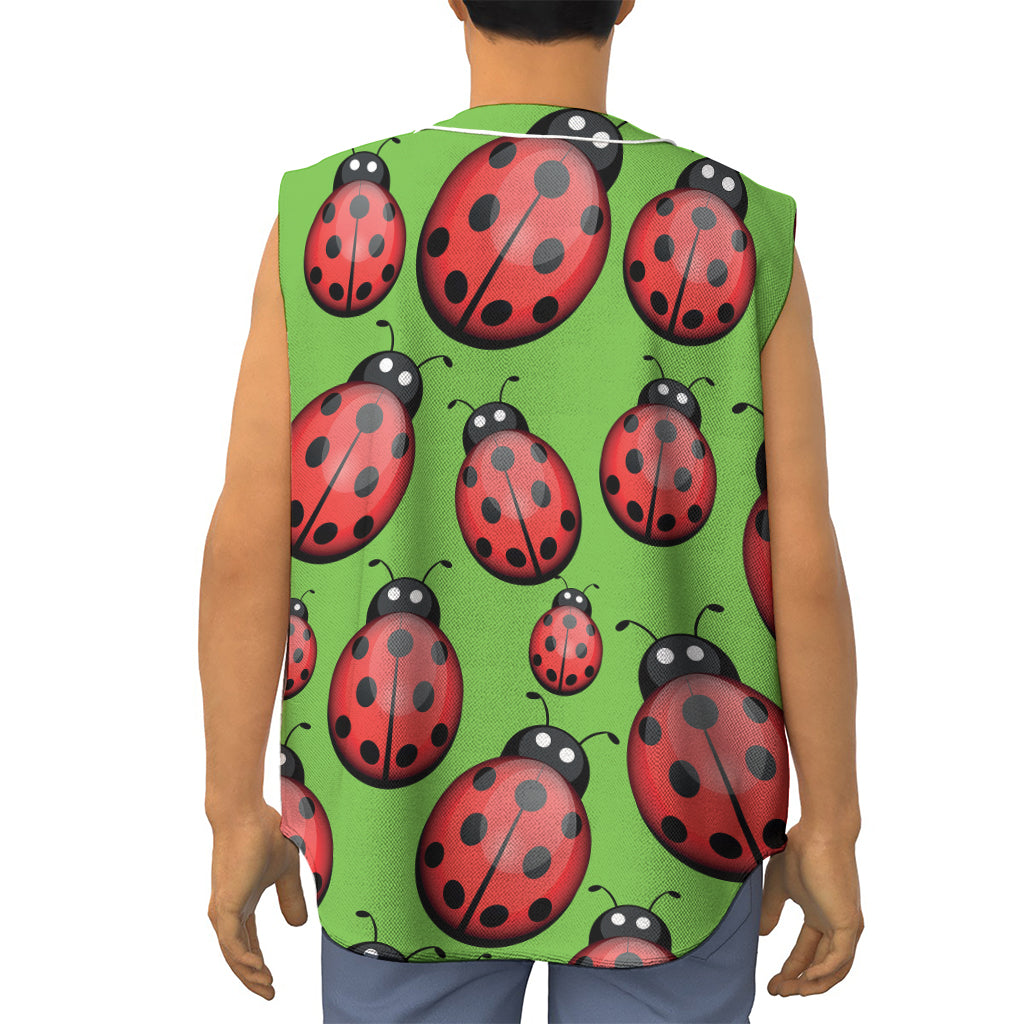 Cute Ladybug Pattern Print Sleeveless Baseball Jersey