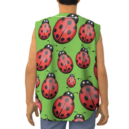 Cute Ladybug Pattern Print Sleeveless Baseball Jersey