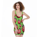 Cute Ladybug Pattern Print Sleeveless Bodycon Dress