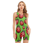 Cute Ladybug Pattern Print Sleeveless One Piece Swimsuit