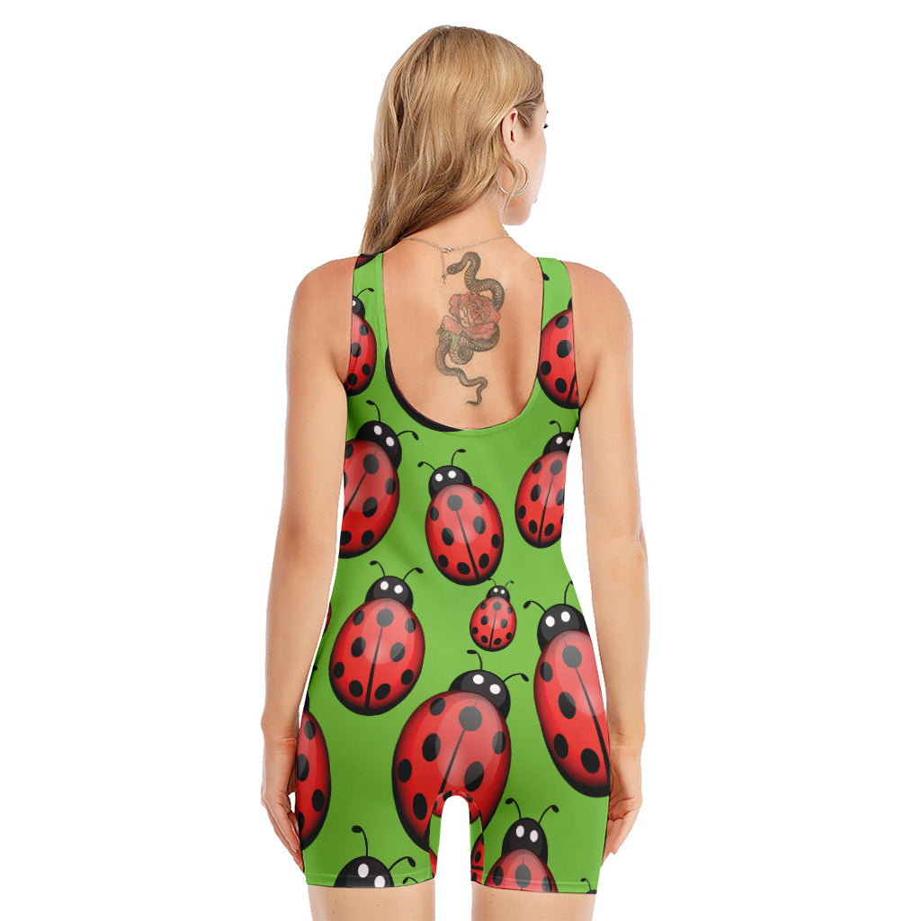 Cute Ladybug Pattern Print Sleeveless One Piece Swimsuit