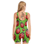 Cute Ladybug Pattern Print Sleeveless One Piece Swimsuit