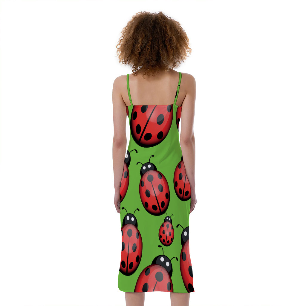 Cute Ladybug Pattern Print Slim Fit Midi Cami Dress