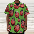 Cute Ladybug Pattern Print Textured Short Sleeve Shirt